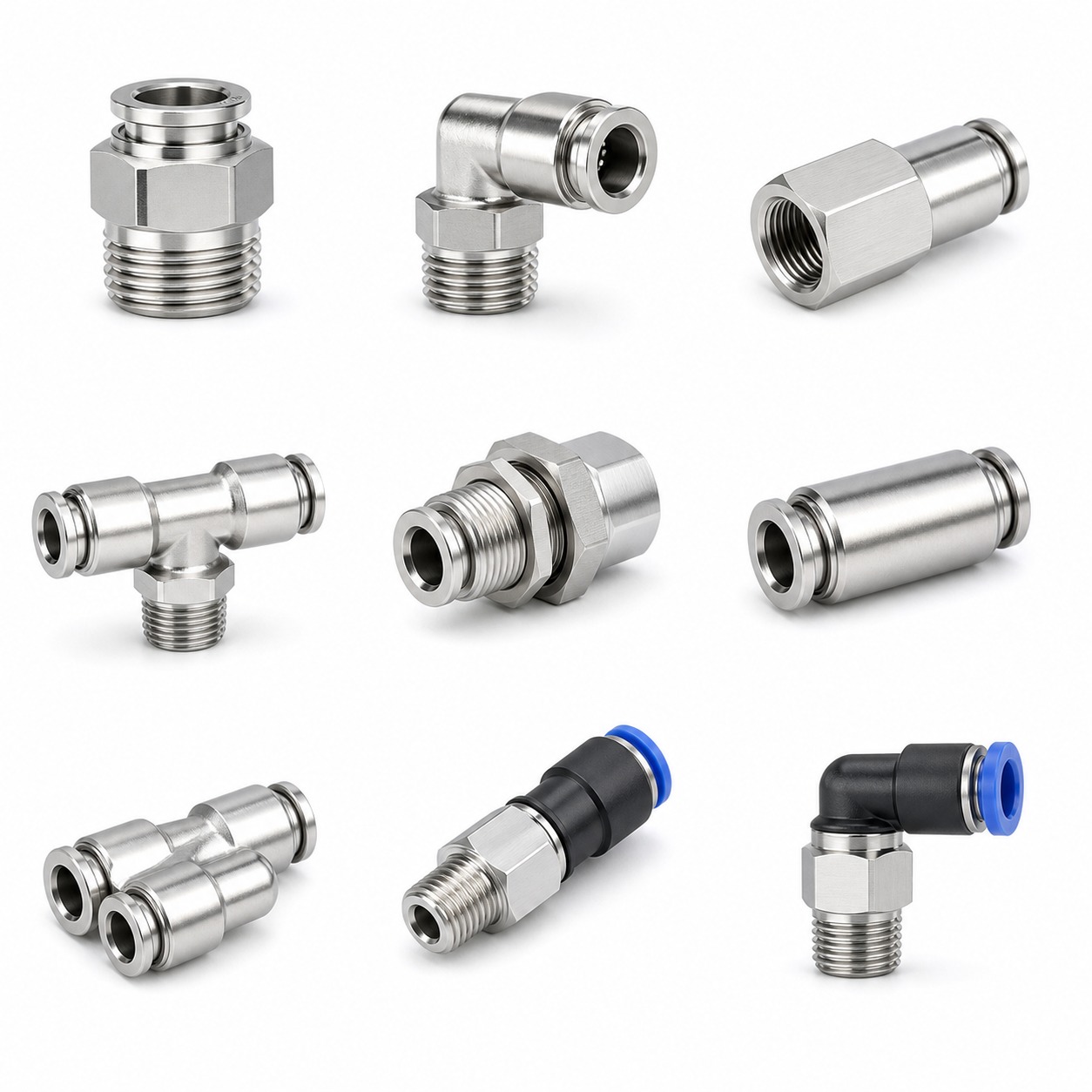 304/316 Stainless Steel Push-to-Connect Fittings