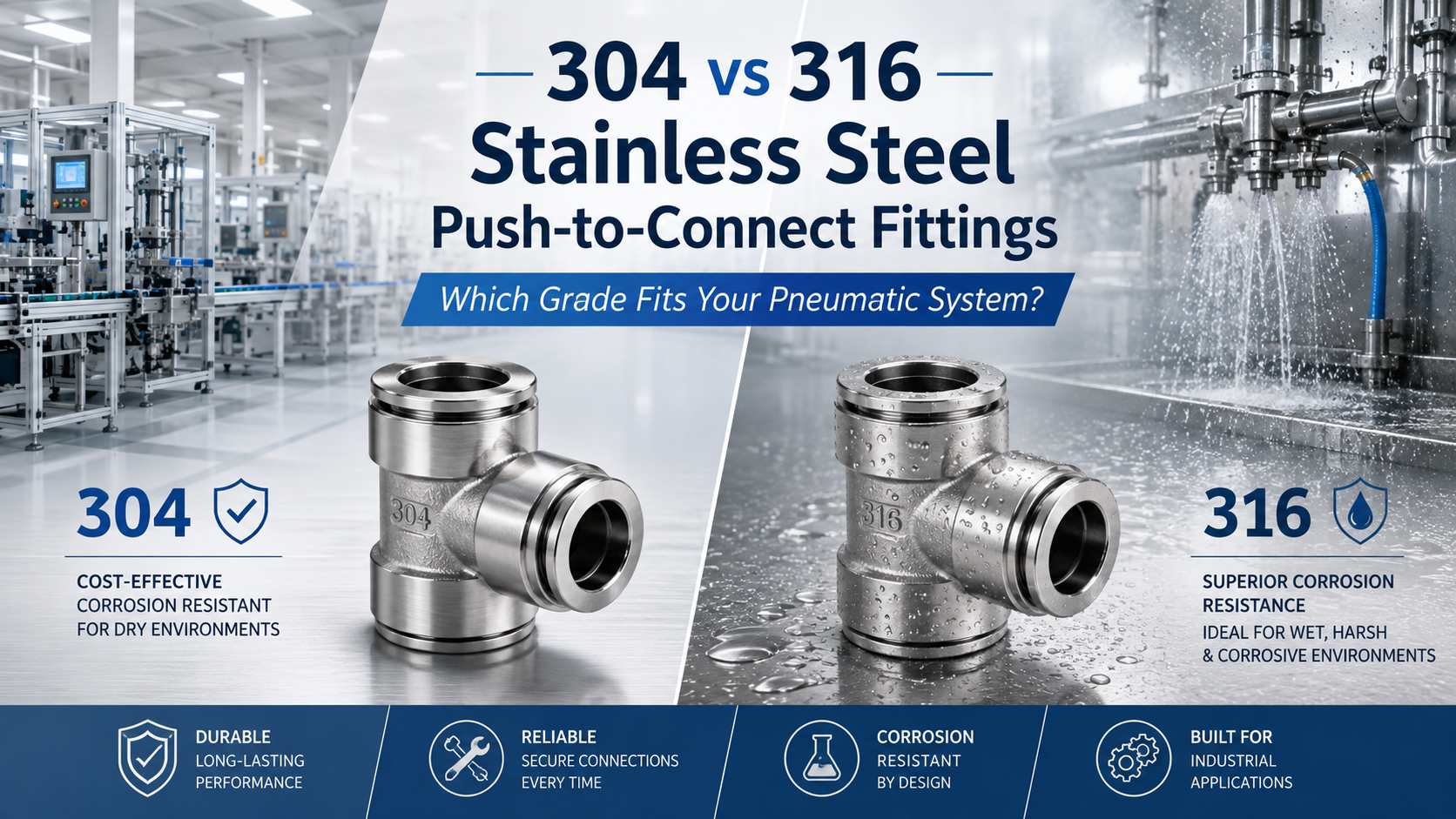304 vs 316 Stainless Steel Push-to-Connect Fittings Which Grade Fits Your Pneumatic System