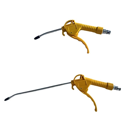 Air blow gun connected to a workshop pneumatic air system